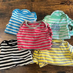 5 striped 3mo long sleeve carters onesies